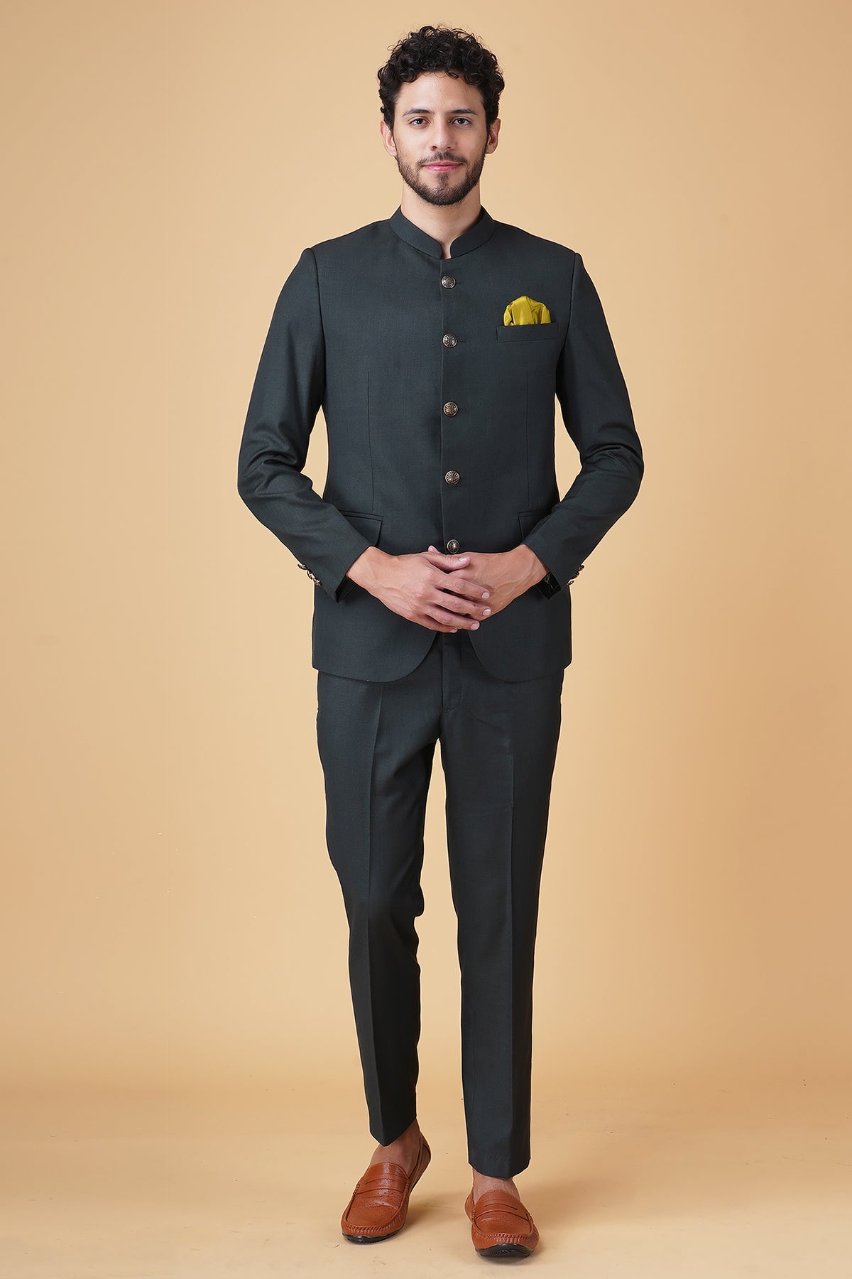 Buy Green Terry Rayon Bandhgala Set by Manish Nagdeo for Men online at ScrollnShops